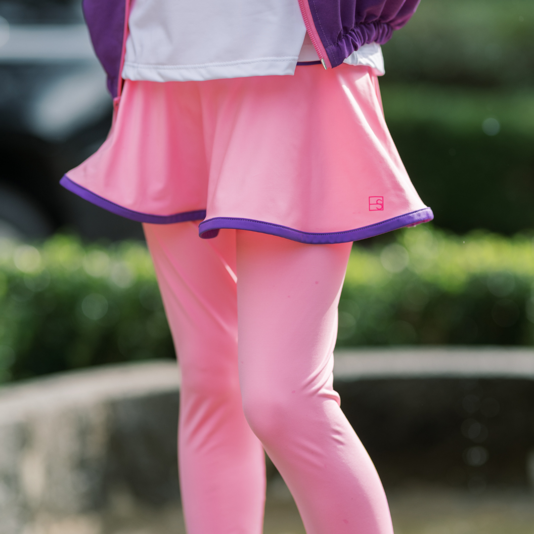 Mallory Legging Set - Pink Athleisure Skirt & Legging / Purple Welting