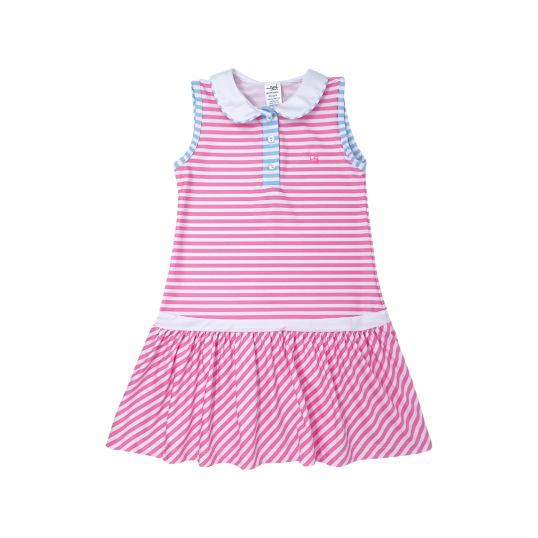 Darla Dropwaist Dress - Pink Sunny Day Stripes / Blue Sunny Day Stripes