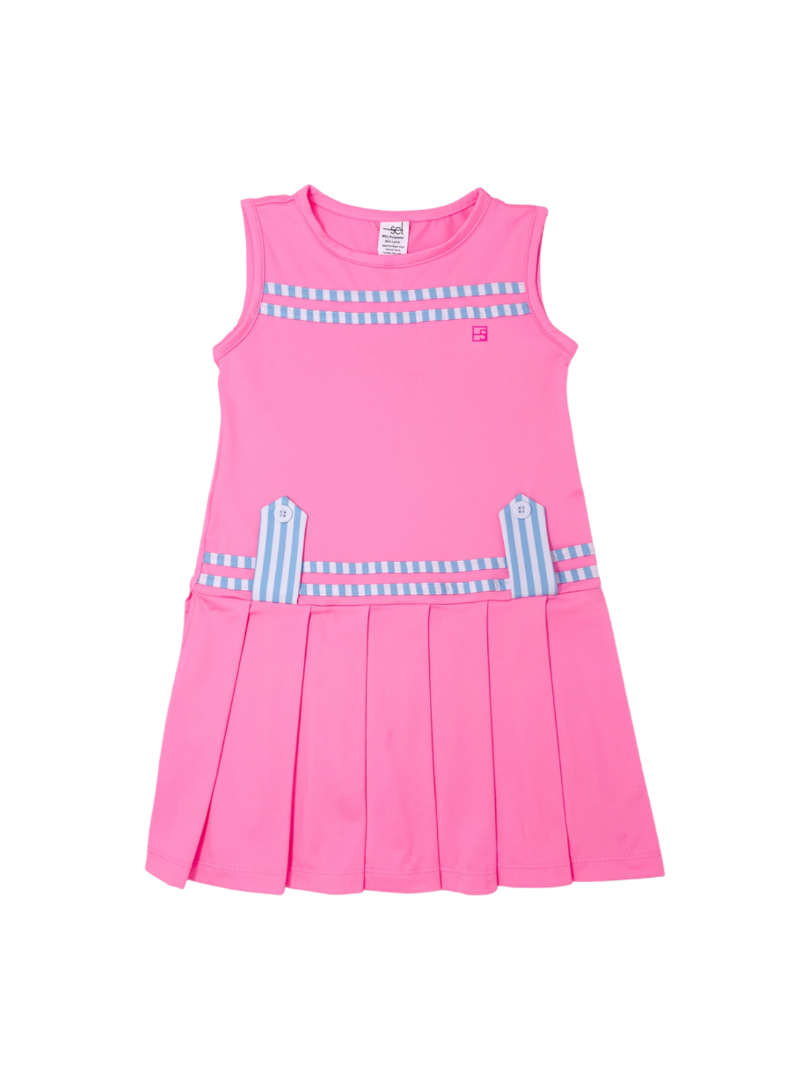 Magnolia Dress - Flamingo Pink / Blue Sunny Day Stripes
