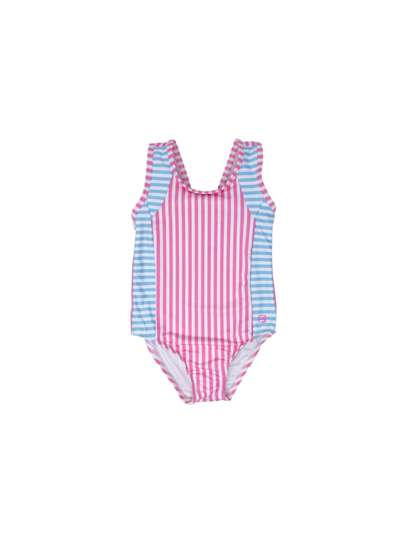 Beth Bathing Suit - Flamingo Pink Stripe / Cotton Candy Blue Stripe