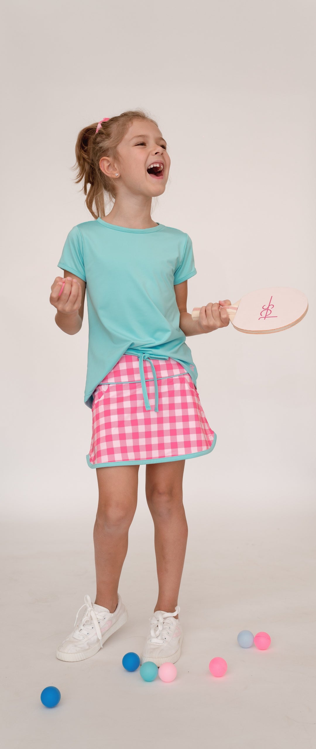 Tiffany Skort - Power Pink Buffalo Check, Totally Turquoise