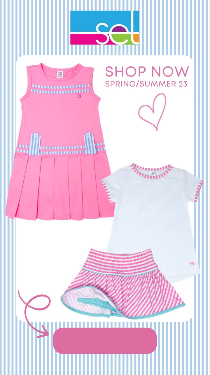 Magnolia Dress - Flamingo Pink / Blue Sunny Day Stripes