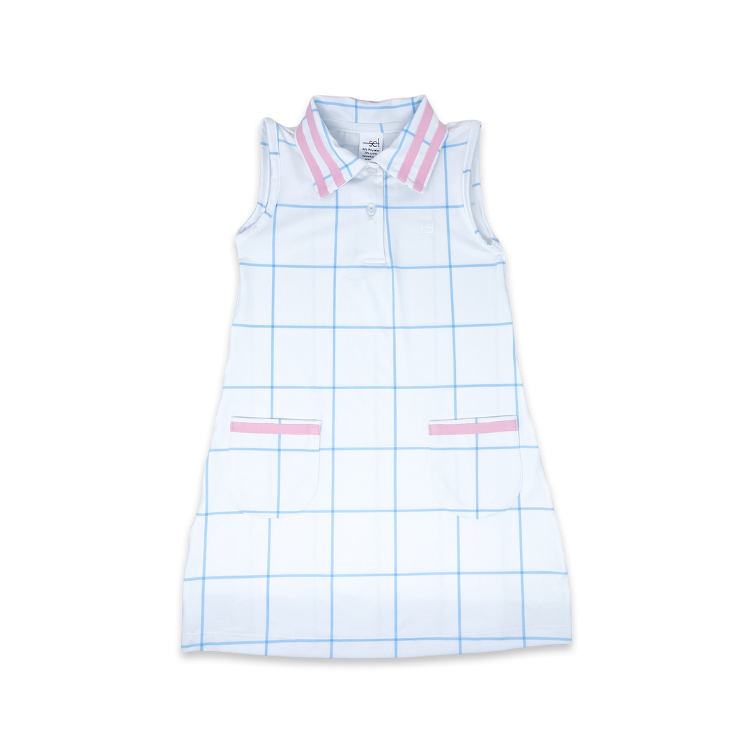 Serena Dress - Blue Windowpane, Pink